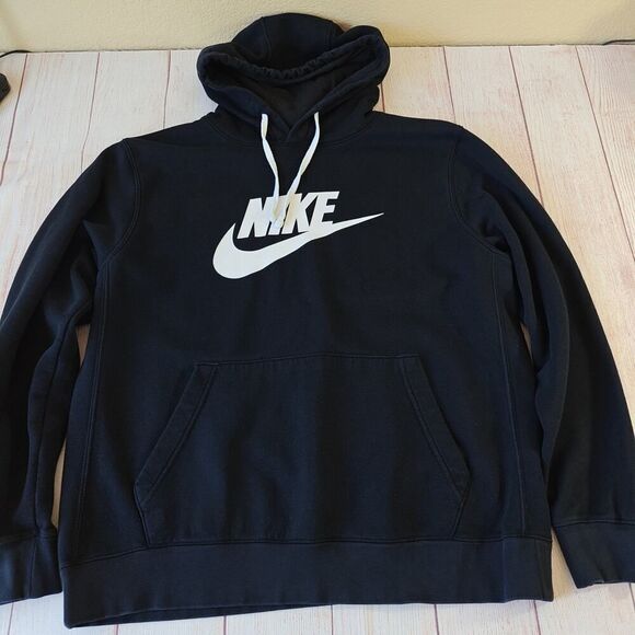 Nike swoosh logo black cotton blend sweatshirt hoodie sz L - Picture 3 of 6